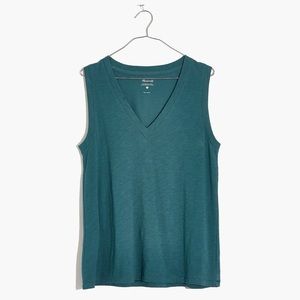 Madewell Whisper Cotton V-Neck‎ Tank Shaded Evergreen